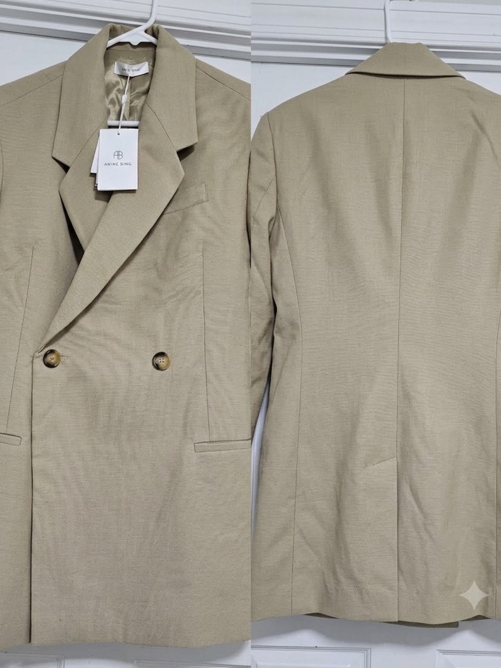 ANINE BING Women's Beige Double-Breasted Notch Lapel Lined Blazer Size M